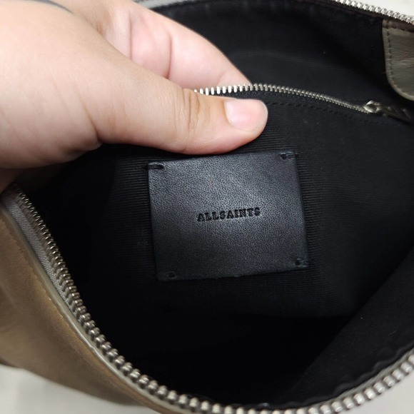 Allsaints Womens Purse Cooper Hobo Beige Nubuck Leather Western Saddle Bag - Picture 9 of 11